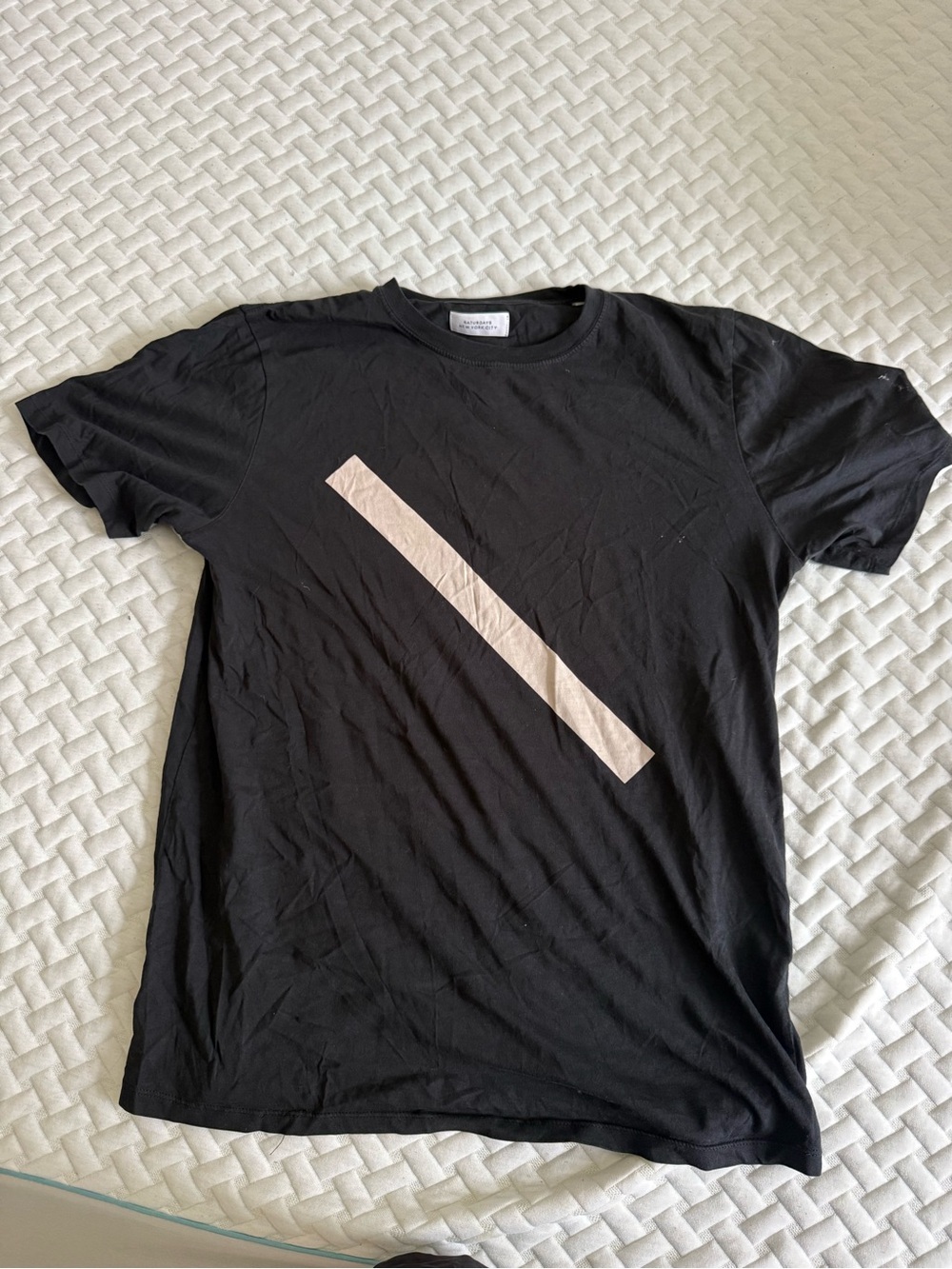 Saturdays New York City Black Tee with Cream Diagonal Stripe